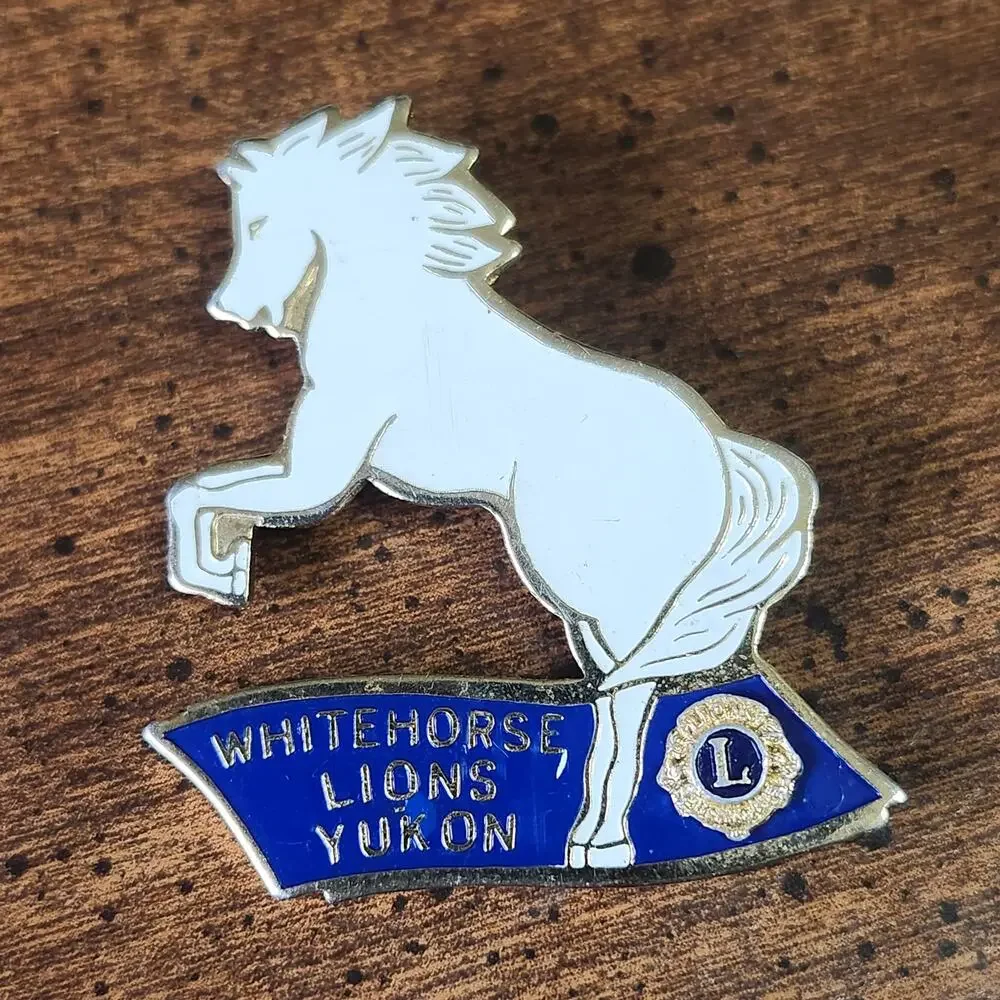 Vintage Whitehorse Yukon Lions Club Horse Enamel Lapel Pin Canada Taiwan Badge